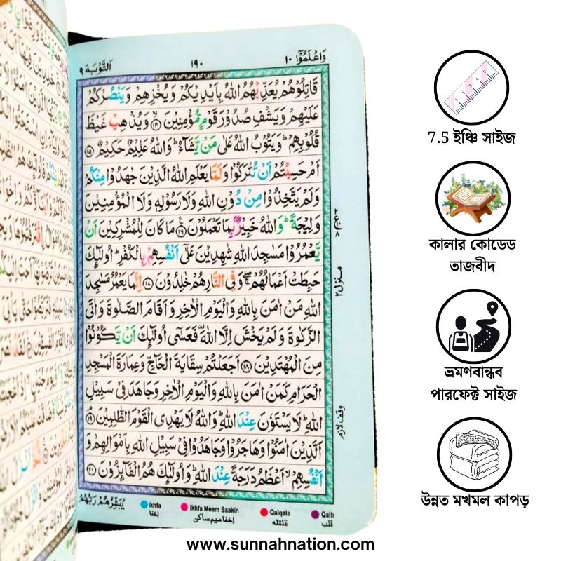 7.5" Velvet Quran Color Coded