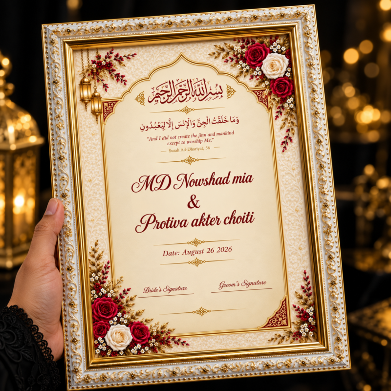 Customized Islamic Nikah Nama Frame | Personalized Wedding Gift | SUNNAH Nation